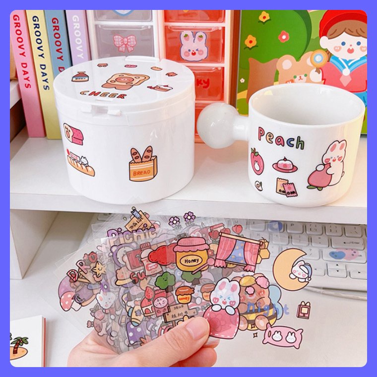 Sticker dán sách vở điện thoại set 20 tấm nhiều hình sắc màu cực dễ thương - Hình dán washi tape con vật siêu cute