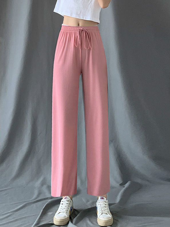 Quần Lụa Ống Rộng Lưng Cao Thời Trang Cho Nữ