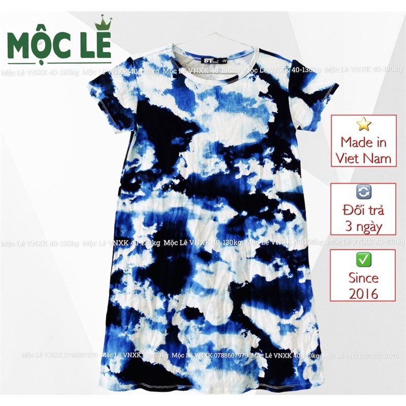 Đầm suông loang trắng xanh vnxk nhiều mẫu