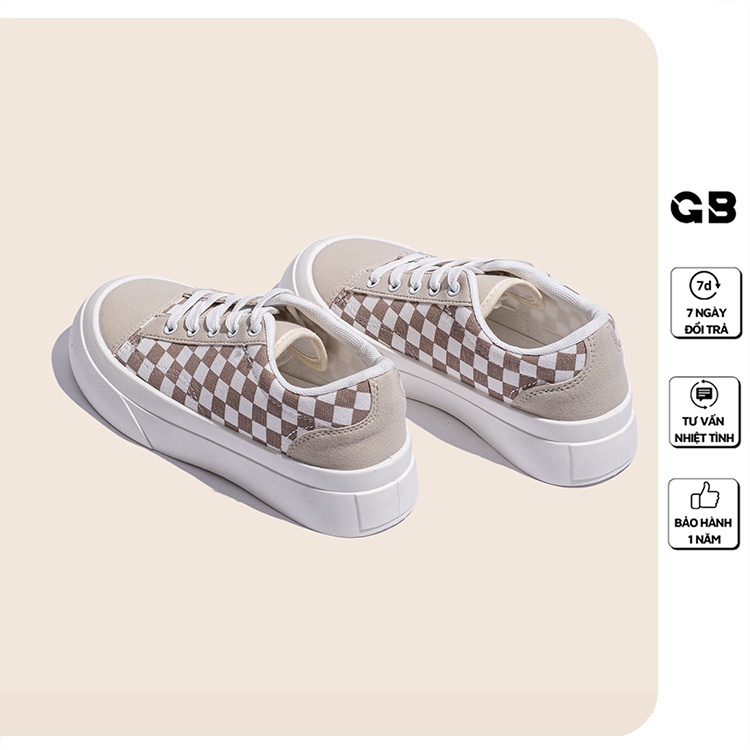 Giày Bata Nữ Giày BOM Sneaker Vải Caro Đế Bằng Êm Chân Đẹp Mới Nhất 2 Màu Đen Kem giayBOM GB Classics B1613