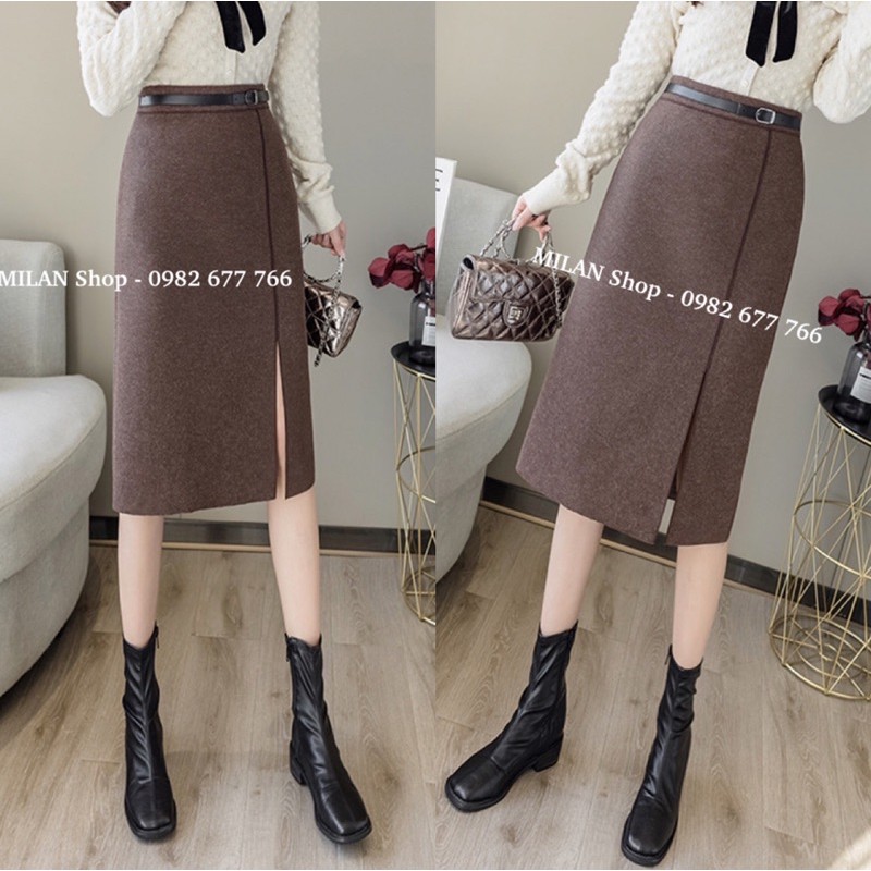 Chân váy dạ dài qua gối trơn giả đai sang chảnh | BigBuy360 - bigbuy360.vn