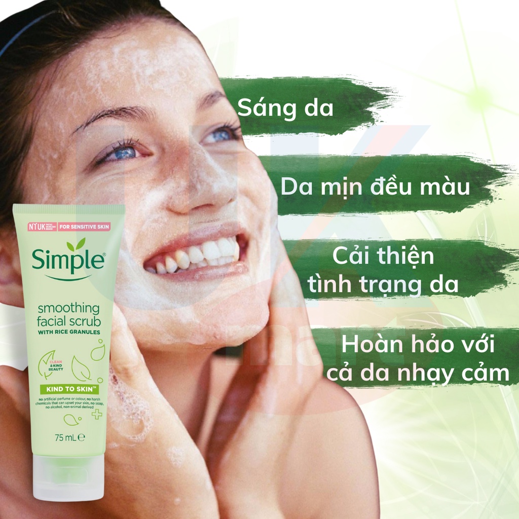 Tẩy Tế Bào Chết SIMPLE Kind To Skin Smoothing Facial Scrub 75ml Dành Cho Mọi Loại Da