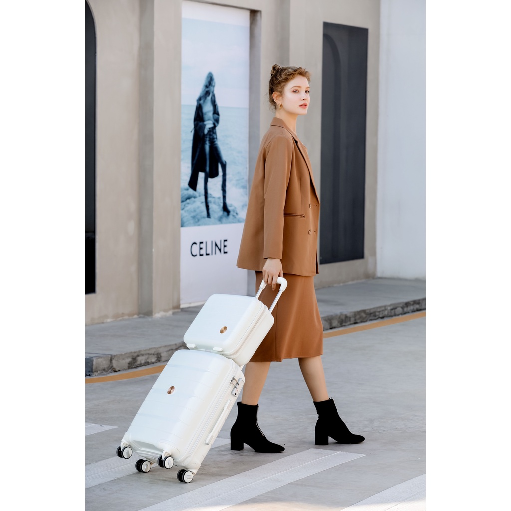 Vali du lịch Cao Cấp Sea Choice 1921 Nhựa PP nhẹ Size 14+20/24/28'' 7 màu khóa số TSA và dây kéo YKK 4 bánh quay 360 độ