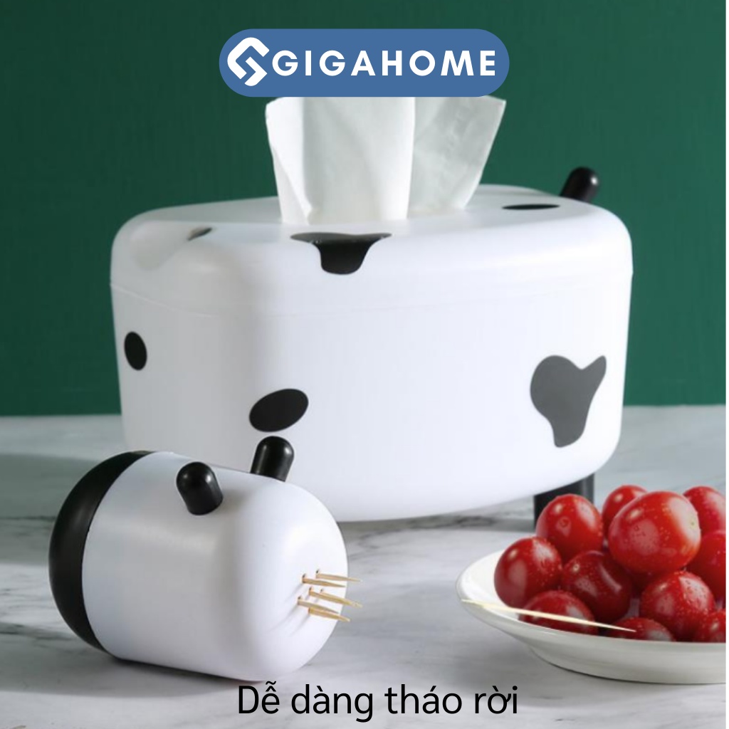 Hộp Đựng Khăn Giấy Hình Bò Sữa Để Bàn Ăn GIGAHOME Kiêm Lọ Đựng Tăm 9601