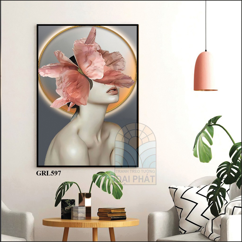 Tranh đơn treo tường trang trí spa cô gái và cánh hoa
