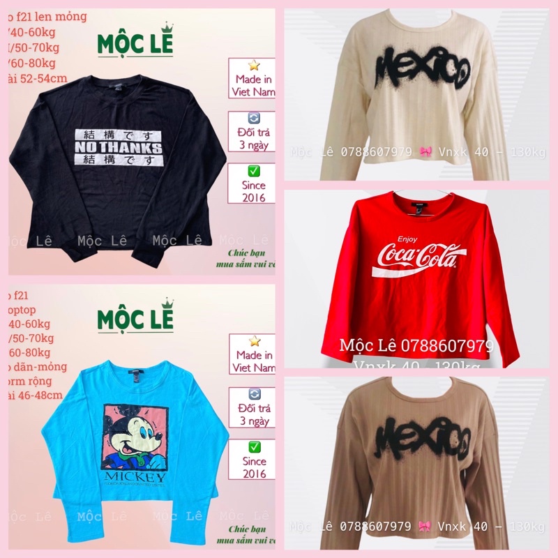 Áo thun croptop f21 nữ tay dài vnxk form lửng rộng bigsize oversize xuất khẩu