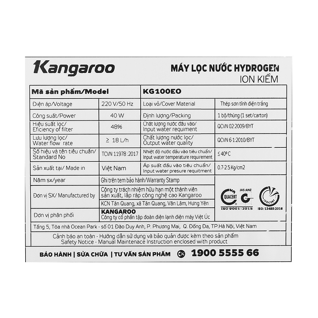 Máy lọc nước RO hydrogen ion kiềm Kangaroo KG100EO 7 lõi