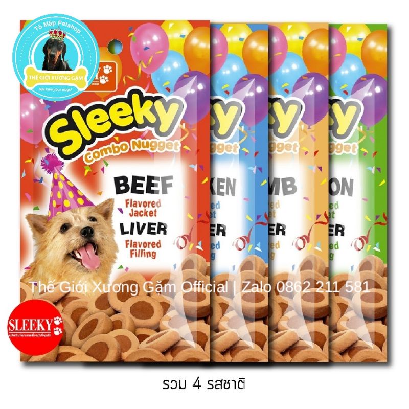 [Mã 267FMCGSALE giảm 8% đơn 500K] BÁNH THỊT SLEEKY COMBO NUGGET CHO CHÓ TÚI 50GR