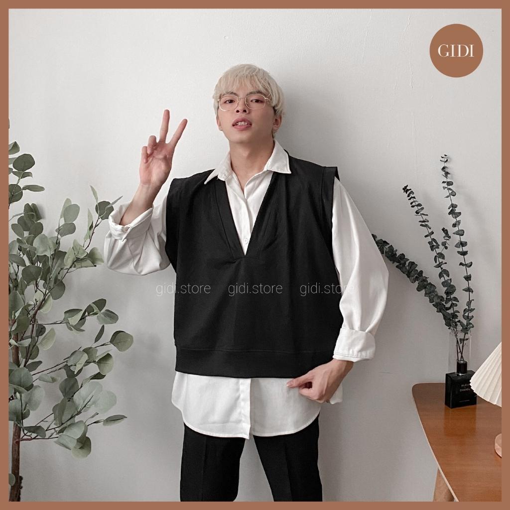Áo GILE CỔ V Nam Nữ Unisex form lửng vải thun da cá dày dặn phong cách hàn quốc