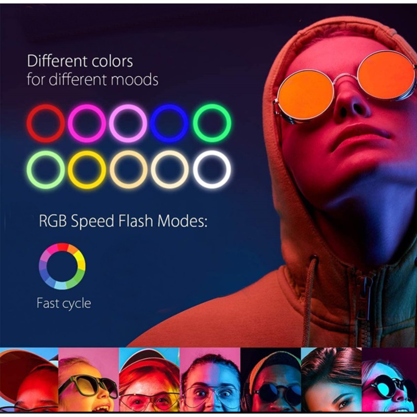 Đèn Led Livestream RGB 45CM - Đèn Led Nhiều Màu - Kẹp 3 Điện Thoại - 24 Mức Chỉnh Màu Đèn Cực Đẹp - Kèm Chân Đèn 2m1