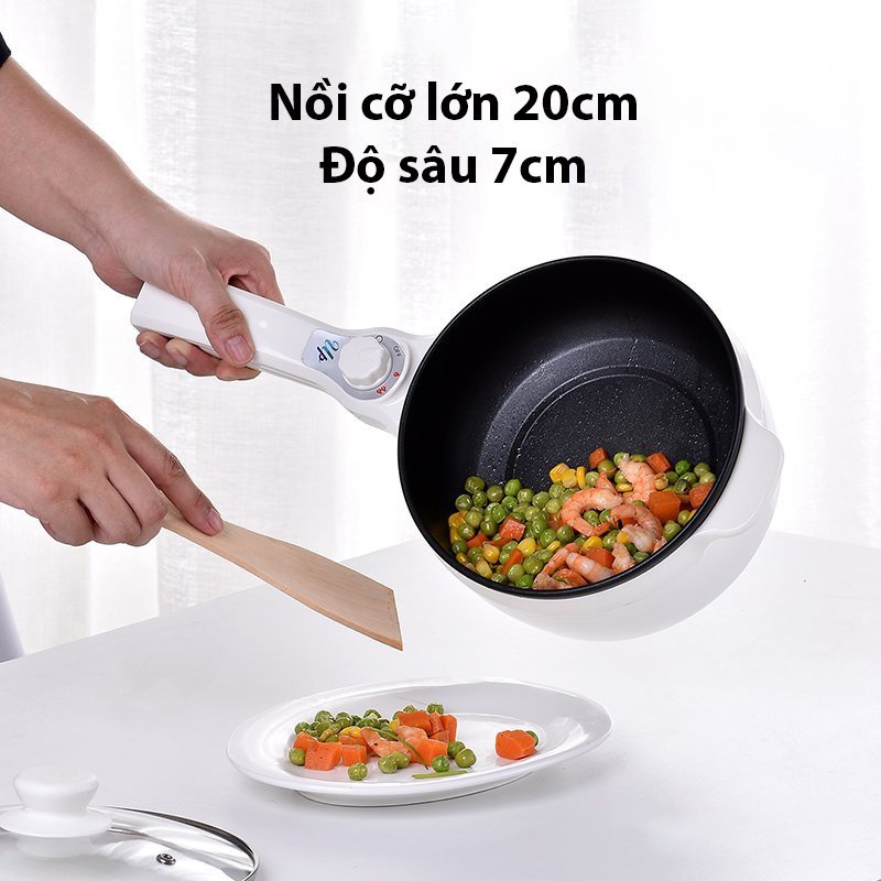 Nồi điện đa năng SHANGHOU mini chống dính có tay cầm - Bếp điện 2 tầng dùng để nấu, hấp, chiên, xào - Công suất 600W