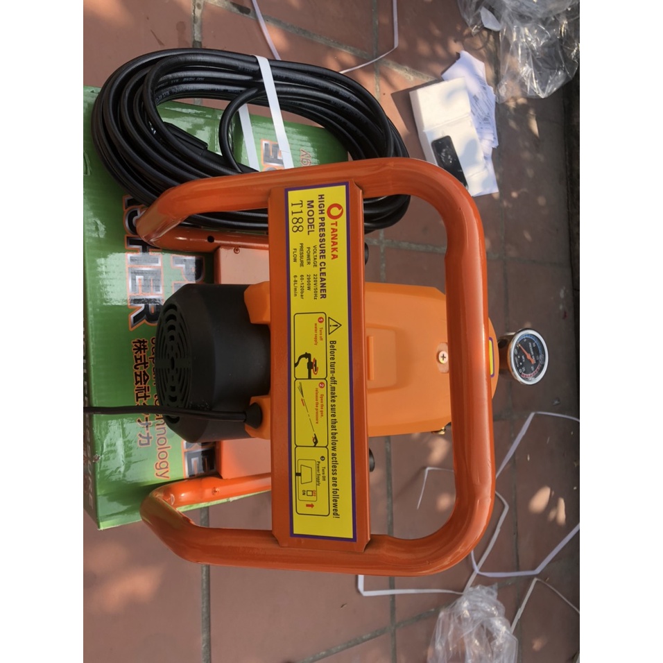 Máy rửa xe Nhật Bản TANAKA T188, công suất khỏe 2900w, áp lực 130 Bar, động cơ từ 100 đồng, bảo hành đến 18 tháng