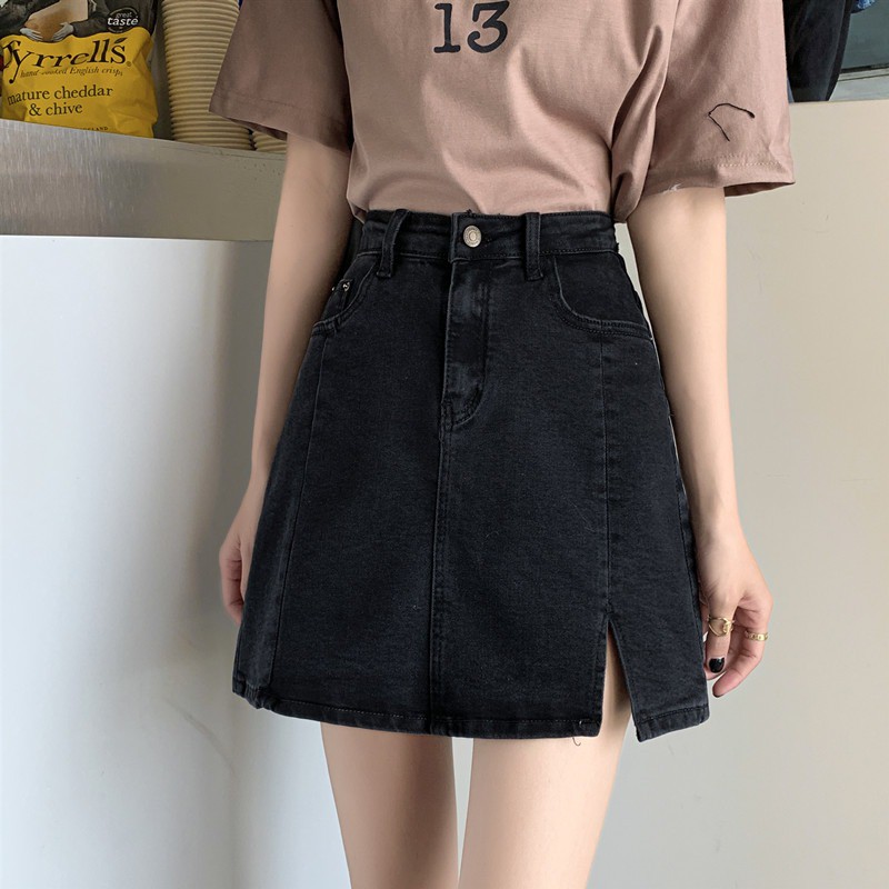 chân váy chữ a ulzzang order chân váy bò jean đen ngắn kèm quần hàn quốc KÈM ẢNH THẬT