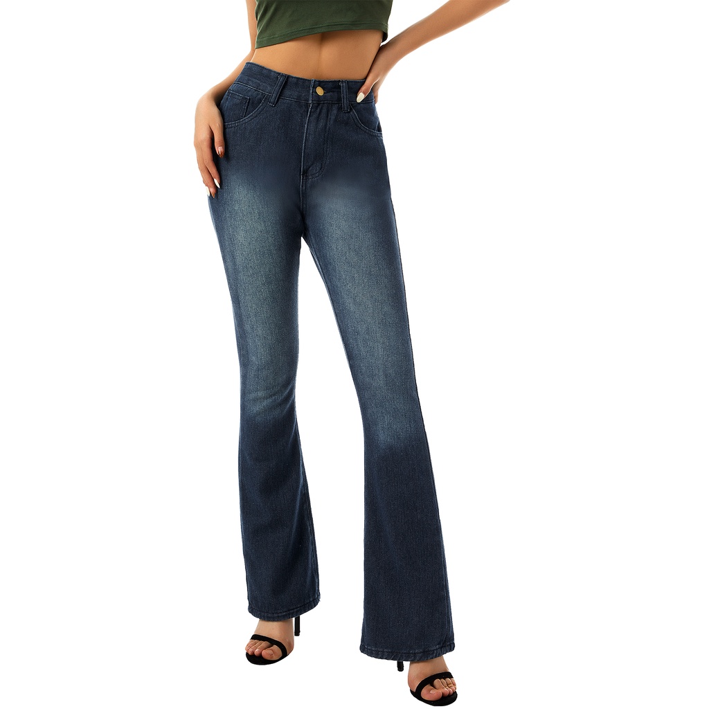 Quần jean nữ ống loe cao cổ retro thời trang hàn quốc