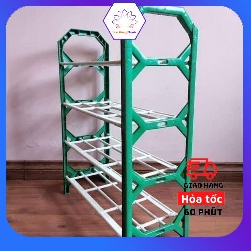 Kệ để giày dép 4 tầng bằng nhựa để được đến 8 đôi giày và dép Sen Hồng