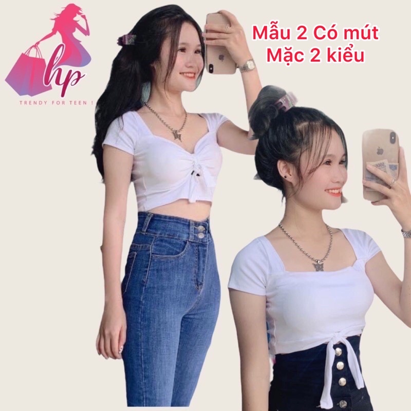 Áo kiểu croptop nữ đẹp ôm body tay ngắn cổ tròn đan dây hở lưng cực dễ thương mẫu mới thời trang 2021-A23