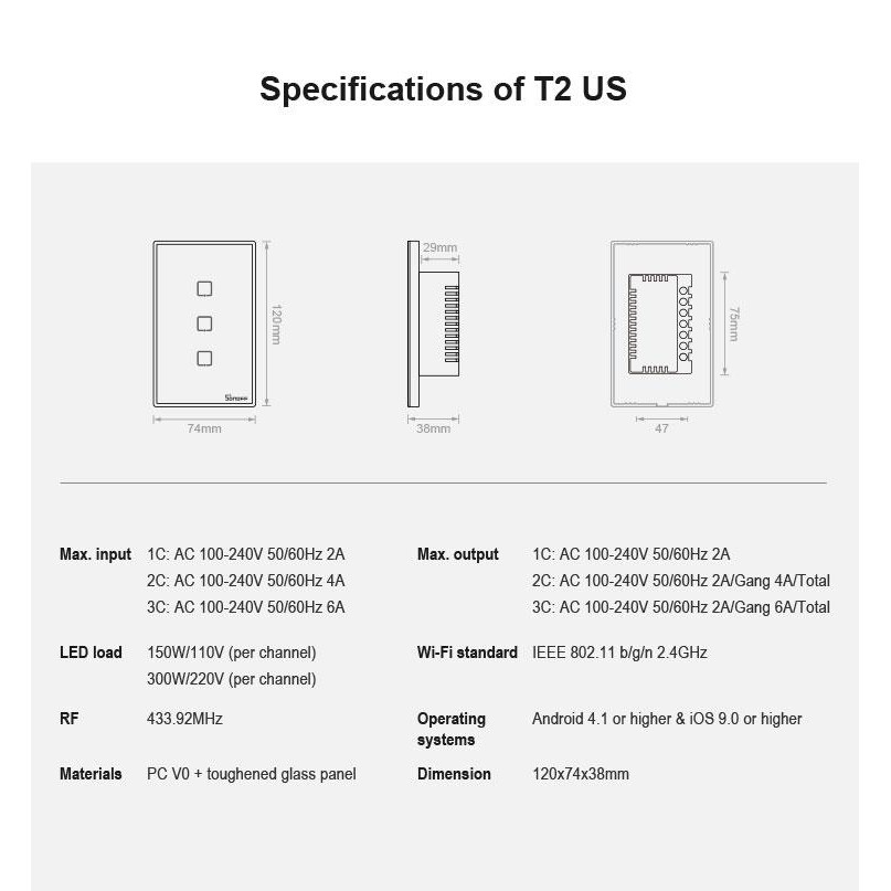 Sonoff Công Tắc Thông Minh Wifi T1 Eu Uk T2 Us 1 2 3 Gang Touch / Wifi / Rf / App Điều Khiển Từ Xa