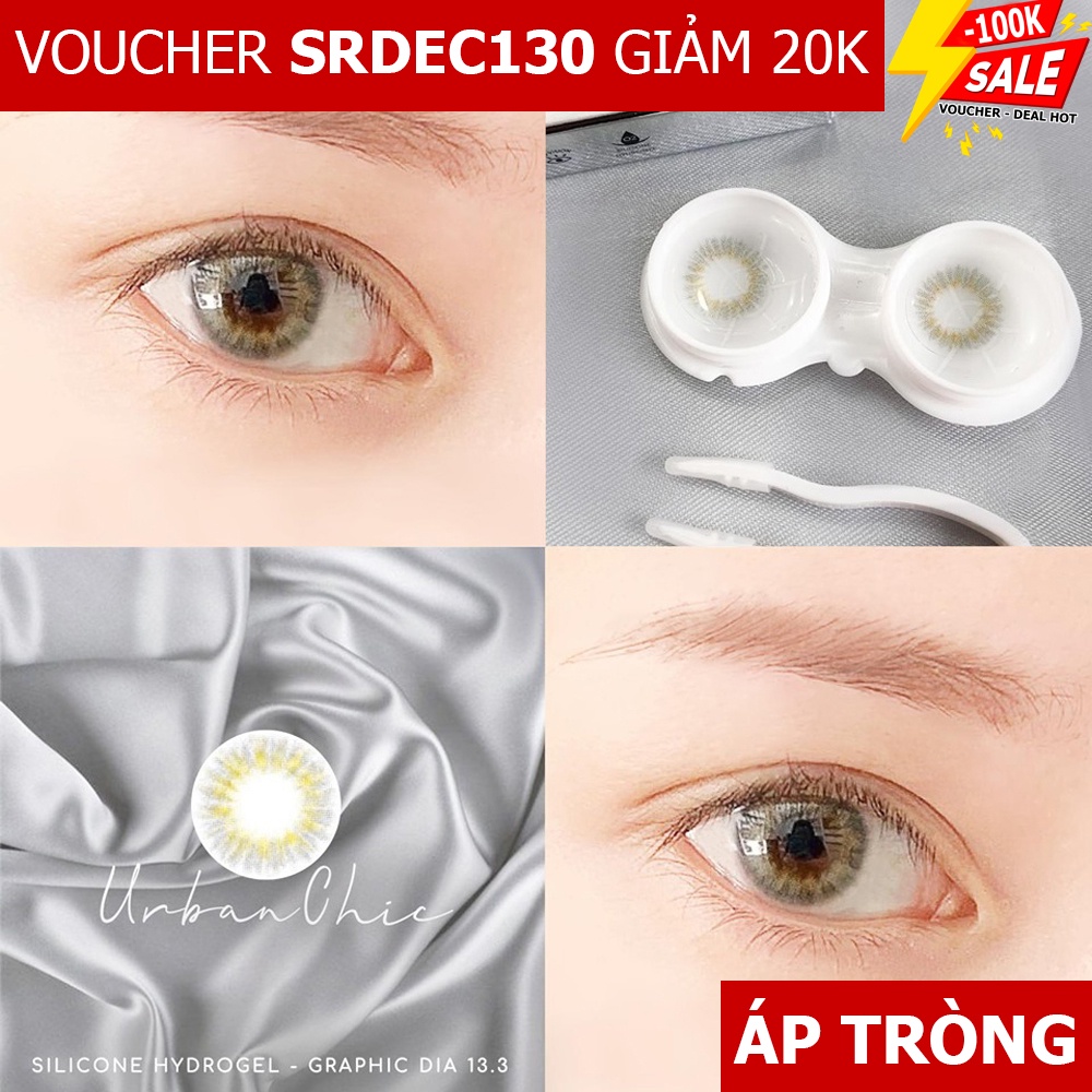 NHẬP SRDEC130 GIẢM 20K Contact Lens XÁM Urban Chic (Cận 0-6) - Xám tây - Không Giãn (GDia 13.3) - Angel Eyes Silicone