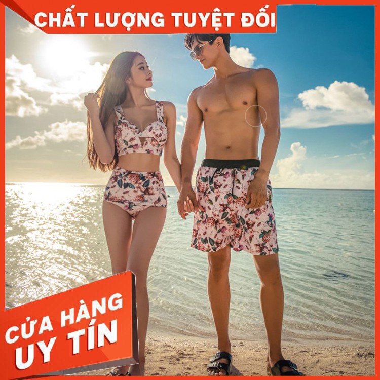 HÀNG CAO CẤP -  (Có set nam và nữ riêng) Set Bikini hai mảnh hoa hồng Hàn Quốc, quần bơi nam cao cấp, bộ bơi cặp đôi  - 