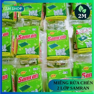 combo 2 miếng rửa chén bát 2 lớp da lợn vàng xanh SAMRAN (cước cọ rửa xoong nồi, mousse rửa chén)