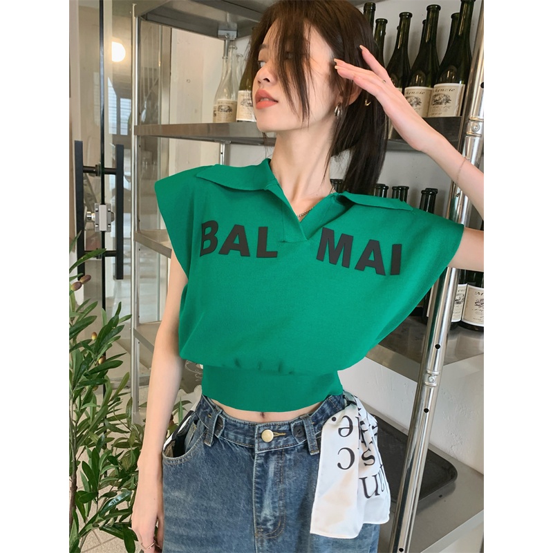 Áo Thun polo Kẻ Sọc In Chữ Phong Cách retro Hàn Quốc Trẻ Trung