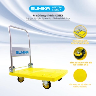 Xe đẩy hàng sàn nhựa PP SUMIKA T170, tải trọng 170kg, màu vàng, bánh xe nhựa PU đàn hồi