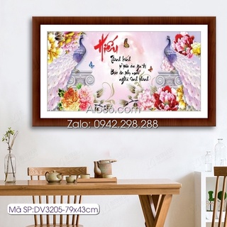 Tranh thêu chữ thập CHỮ HIẾU Lv3205, Tranh thêu 3D kích thước: 79x43cm