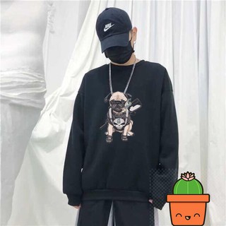[Nỉ bông] Áo nỉ Sweater thu đông HipHop form suông rộng unisex cổ tròn, màu đen cá tính áo thun dày