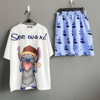 Set áo 3D Stitch + quần short cartoon unisex