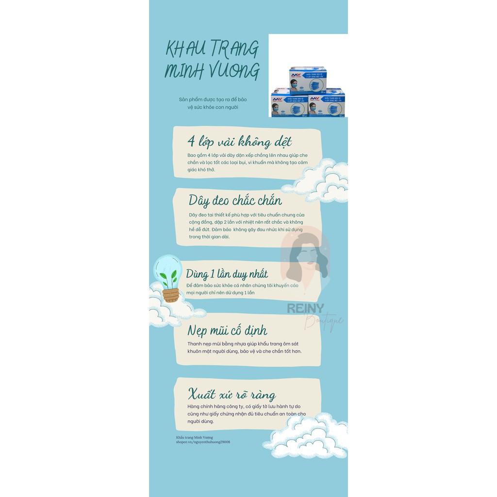 Hộp Khẩu Trang Y Tế Minh Vượng 4 lớp 50 cái lọc khói bụi và vi khuẩn, khẩu trang Minh Vượng | BigBuy360 - bigbuy360.vn