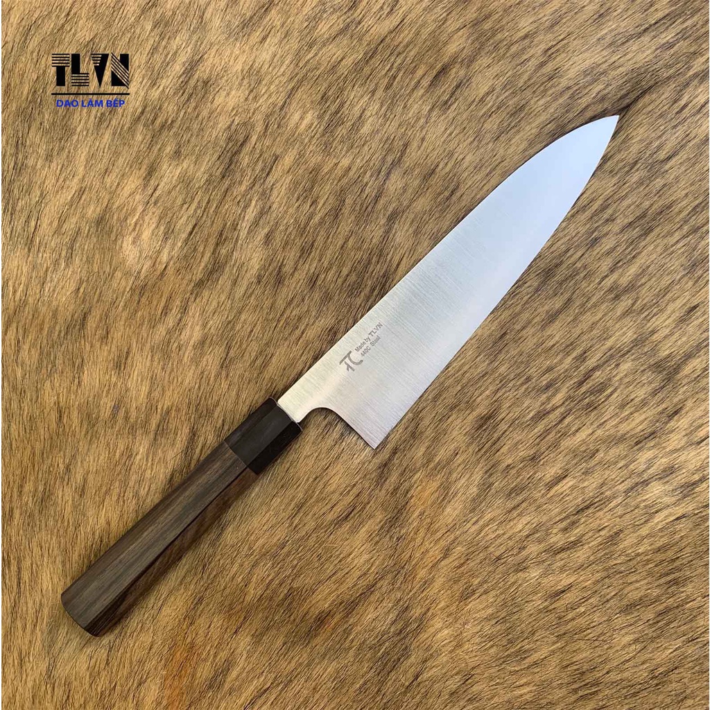 TLVN-Dao Làm Bếp gyuto thái cắt đa năng thép 440C cán gỗ khâu sừng