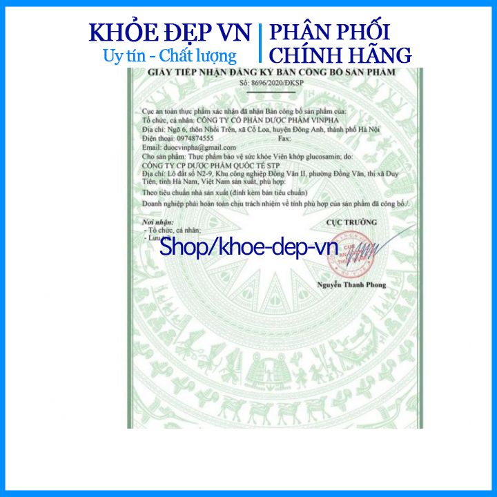 Viên khớp Glucosamin MSM 2000mg giảm đau nhức mỏi xương khớp - Lọ 60 viên