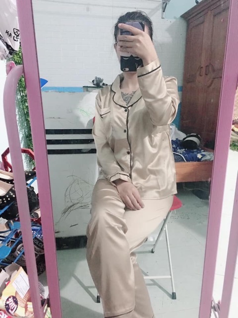 Bộ pizama lụa dài tay