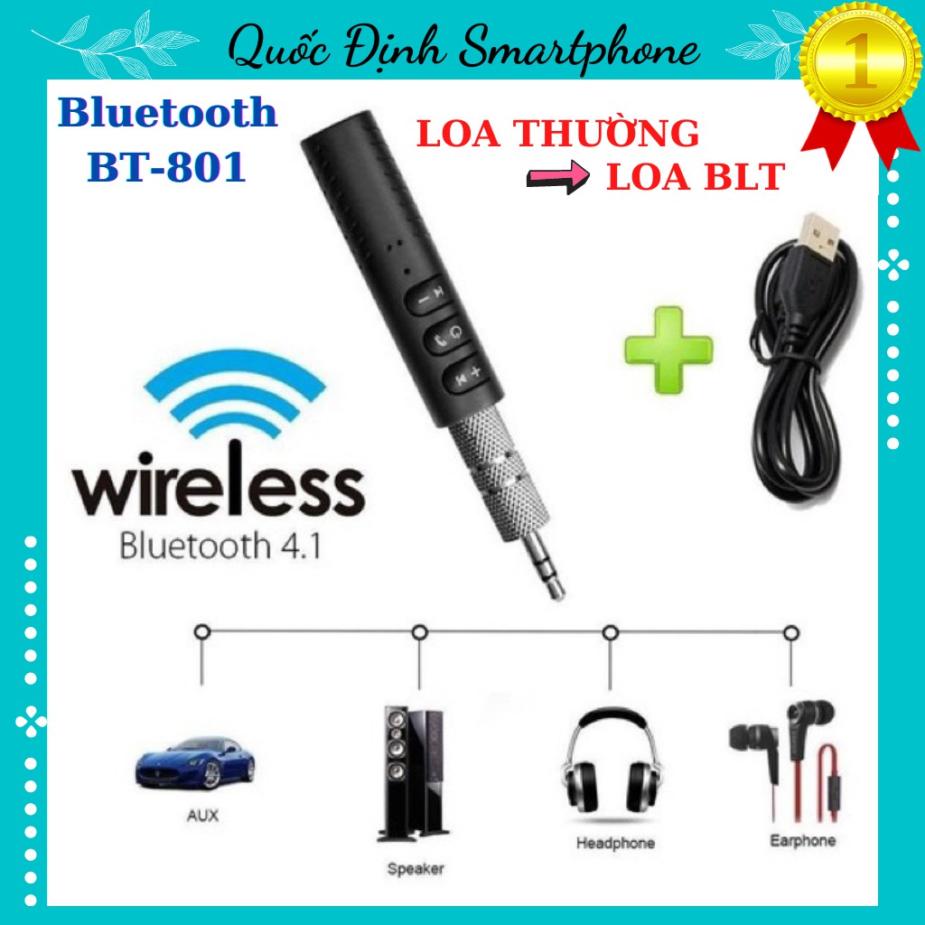 USB [𝑩𝑳𝑼𝑬𝑻𝑶𝑶𝑻𝑯] BT-801 Chuyển Loa Thường Thành Loa BLUETOOTH | DÙNG CHO XE HƠI - LOA - AMLY - TAI NGHE ĐIỆN THOẠI