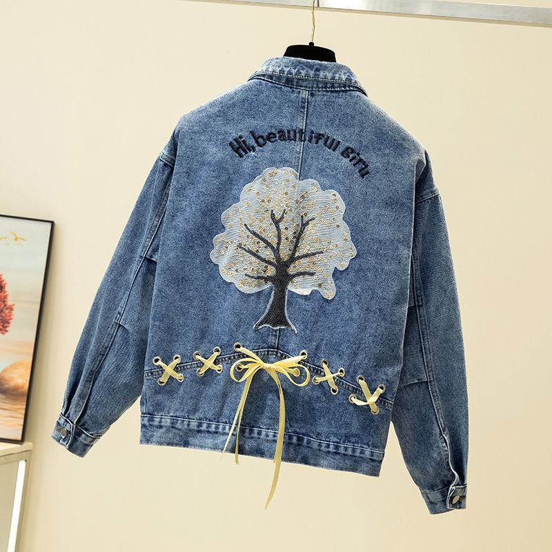 Áo Khoác Denim Thêu Hoa Thời Trang Hàn Quốc Mới Cho Nữ