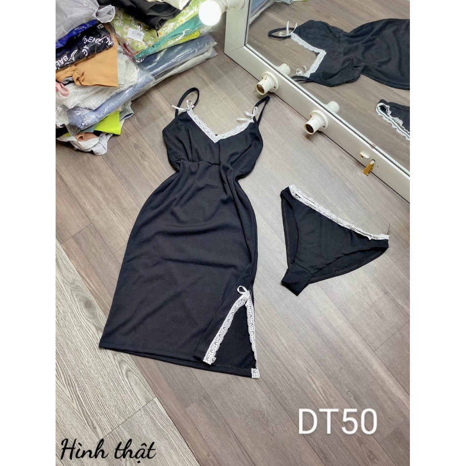 Sét đầm ngủ kèm quần chíp chất vải Gân Shop Cam Kết Hàng Y Hình Kèm Ảnh Thật Chính Chủ