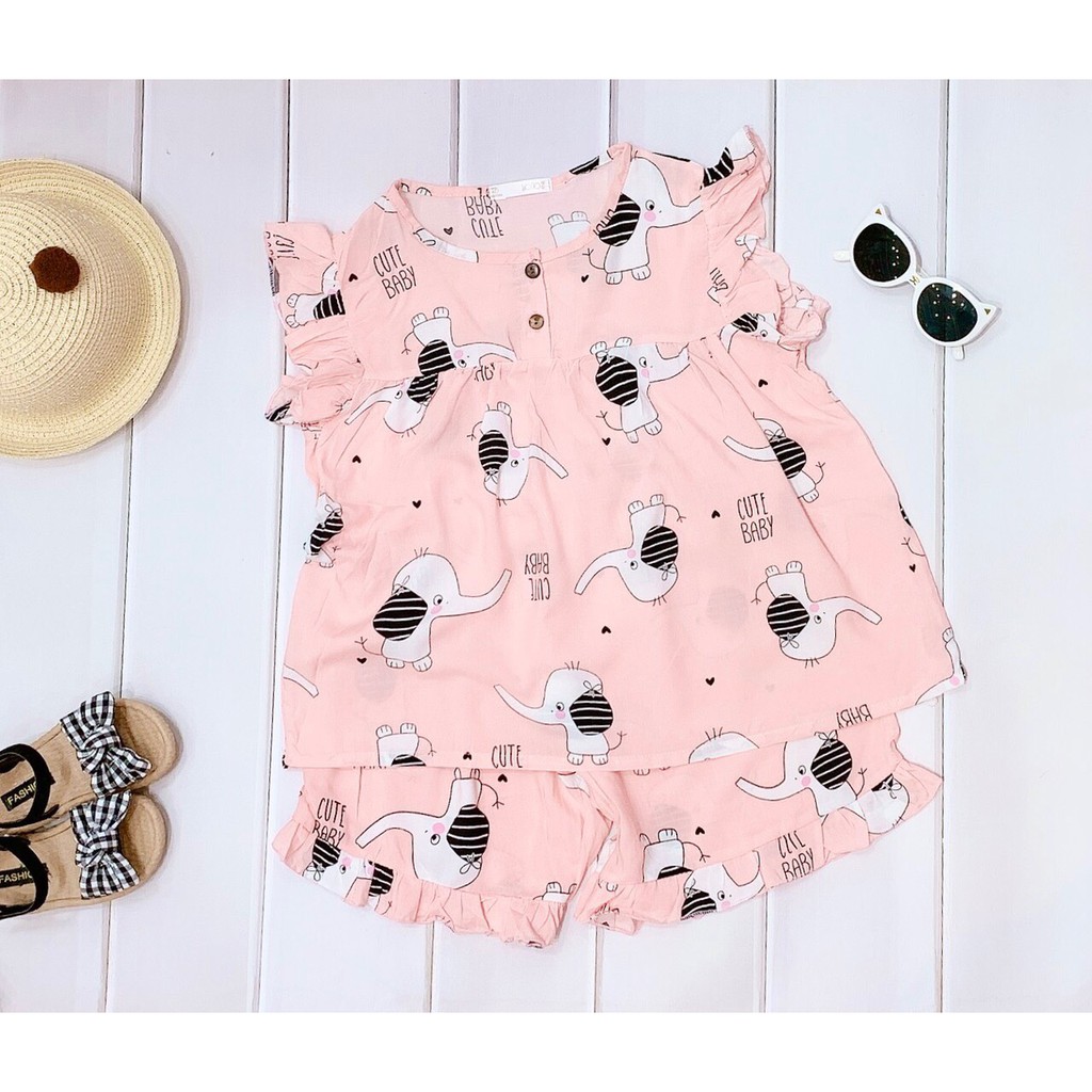 Bộ bé gái HONO ngắn tay chất vải lanh mát cho bé gái mặc nhà đi học size 6-10 tuổi