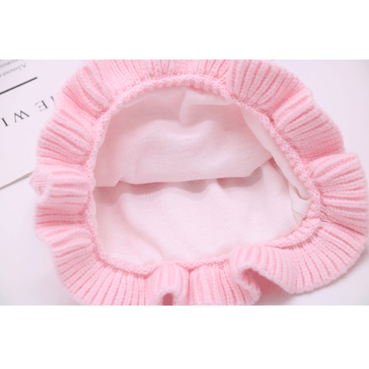 NÓN VÀNH BÈO LEN CHO BÉ 2 CỤC BÔNG DỄ THƯƠNG