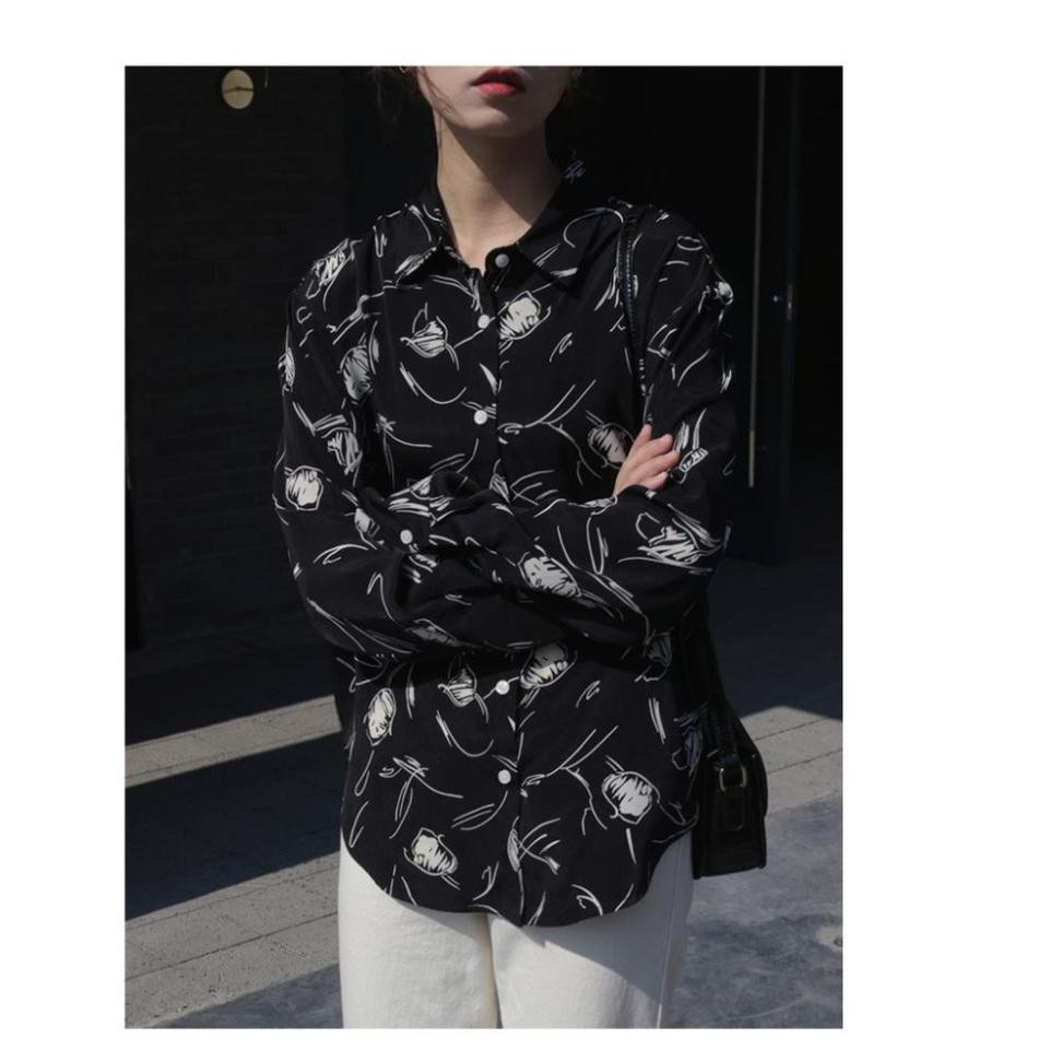 Áo Sơ Mi Nữ Dài Tay Họa Tiết Form Rộng Bigsize Ulzzang Hàn Quốc Áo Sơ Mi Nữ Tay Dài Họa Tiết ĐộcThời Trang