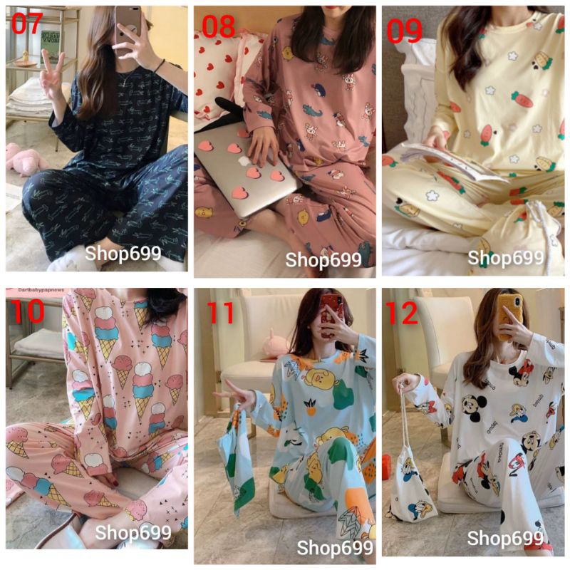 (CÓ SẴN)BỘ NGỦ DÀI TAY PIJAMA IN HOẠT HÌNH(Quảng Châu)