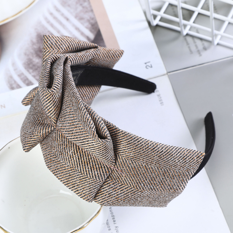 Băng đô cài tóc Haimeikang bằng vải dày kẻ sọc thời trang mùa đông cho nữ