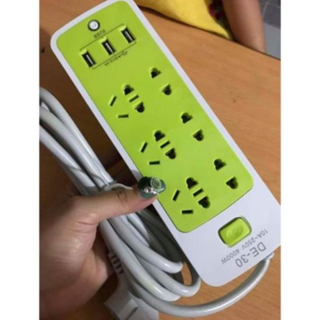 Ổ điện - ổ cắm điện thông minh kèm cổng sạc USB đa năng chống giật (6 phích cắm, 3 USB) !!