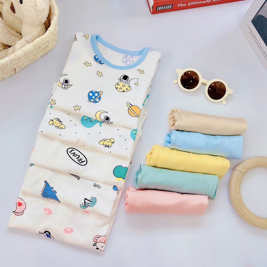 Bộ dài tay thun lạnh minky mom thu đông cho bé trai bé gái áo trắng quần mau