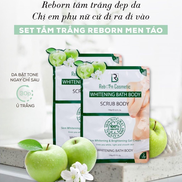 Tắm trắng tự nhiên men táo reborn