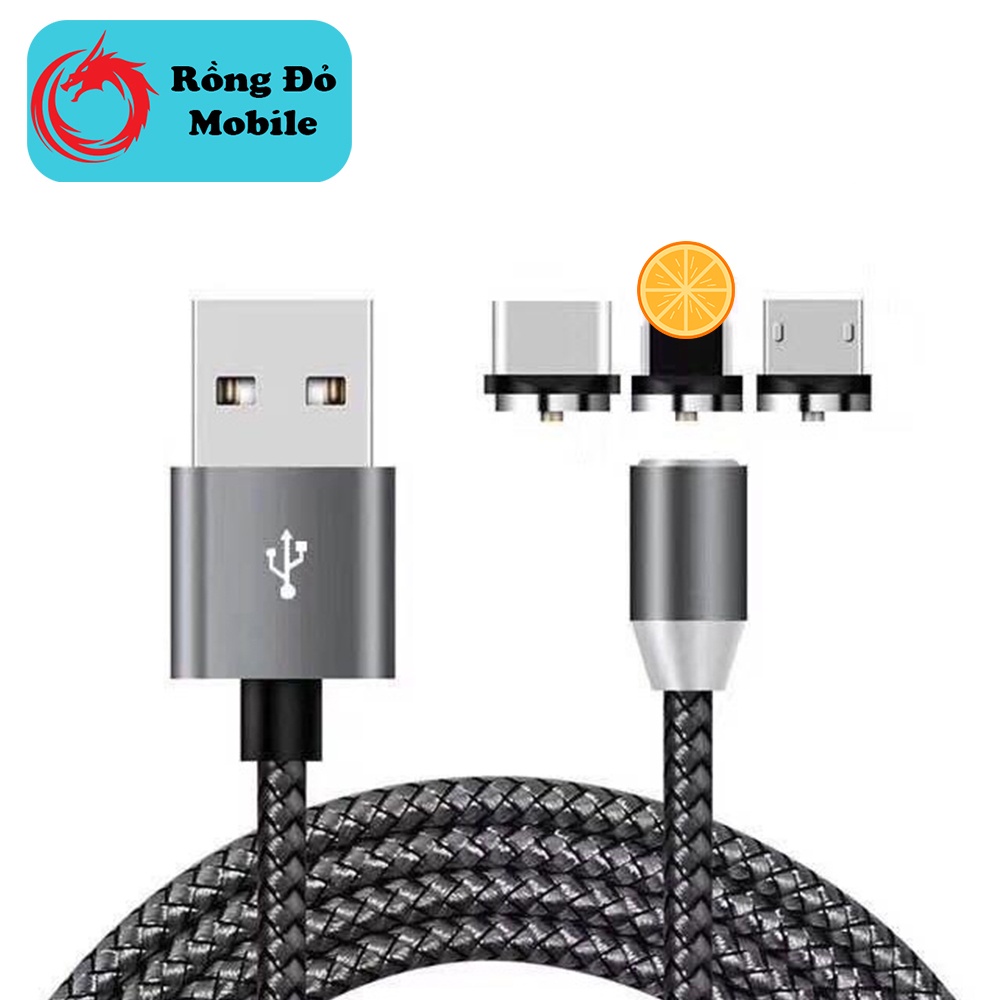 Dây cáp sạc nhanh nam châm rời 3 loại cổng/Type-C/Micro có đèn led xoay 360 ĐỘ dây dù SIÊU BỀN