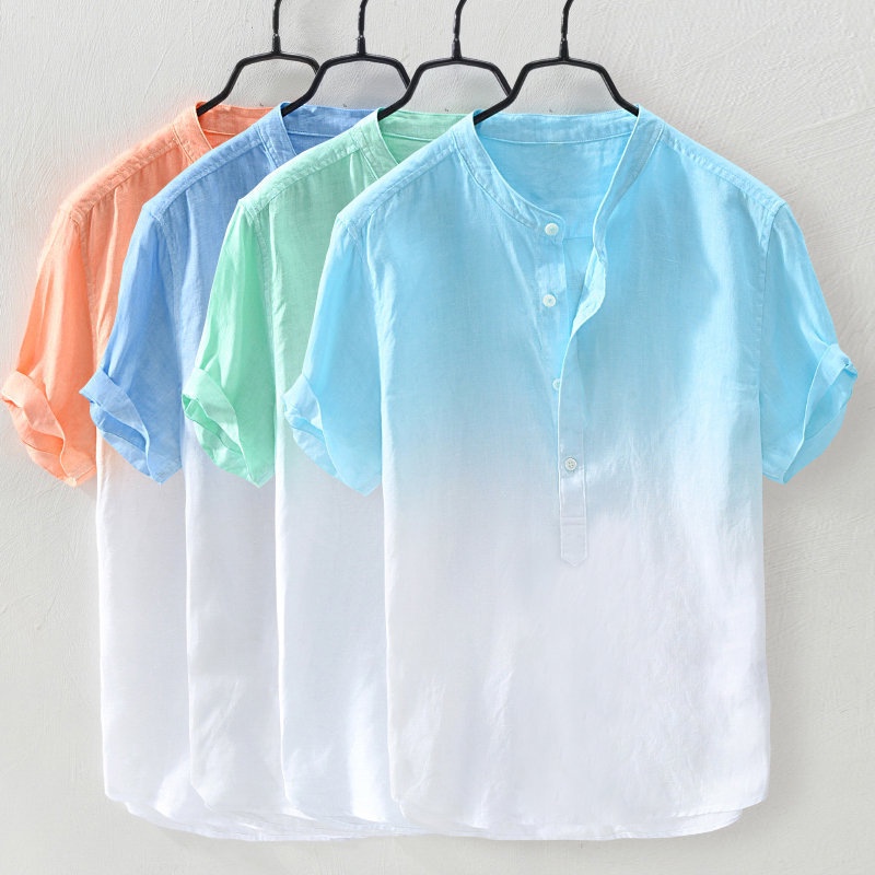 Áo Sơ Mi Cotton Nhuộm Màu Gradient Thoáng Khí Thời Trang Mùa Hè Cho Nam