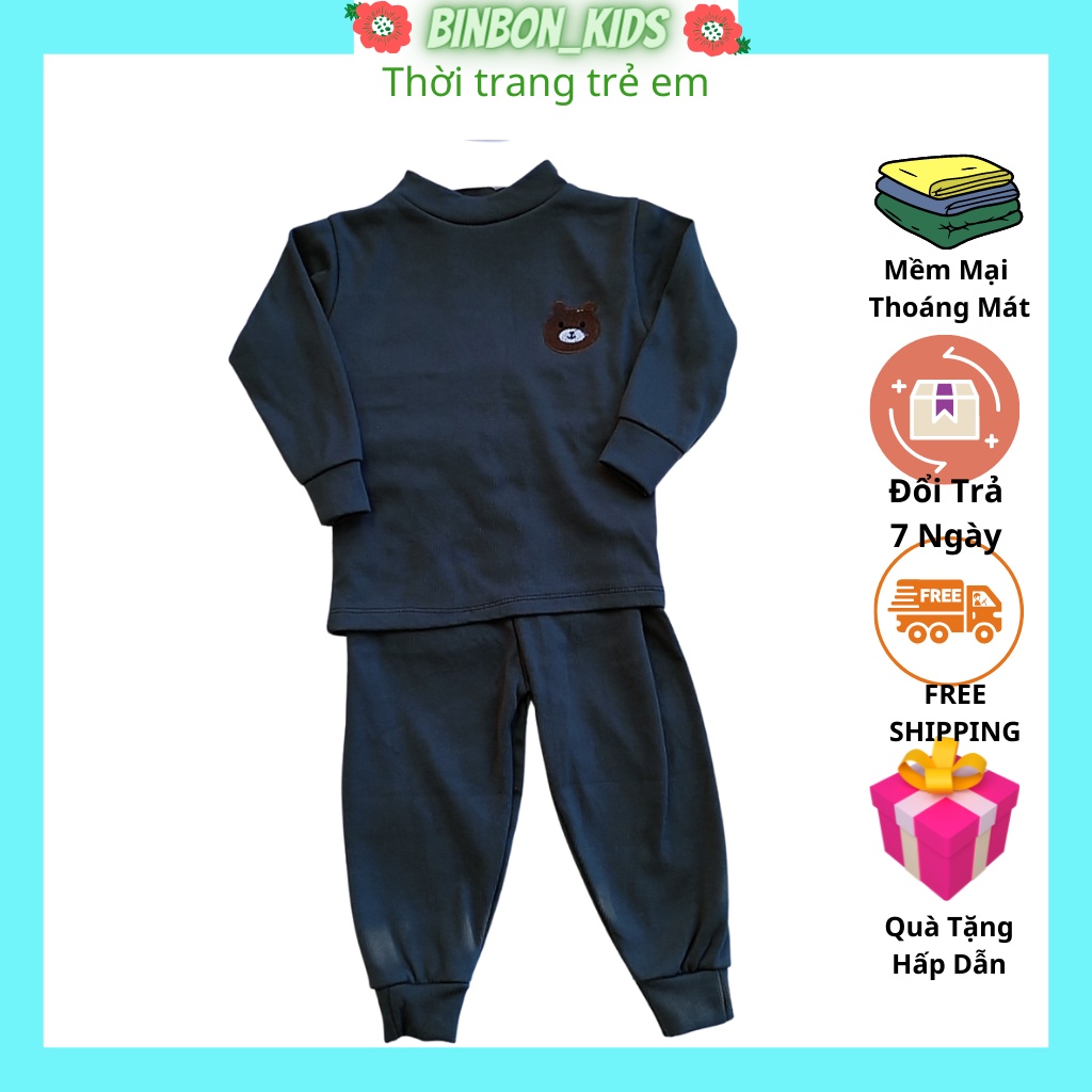 Đồ bộ bé trai bé gái Binbon kids, Bộ quần áo cho bé trai bé gái dài tay chất cotton gân cực ấm cho bé từ 6-17kg