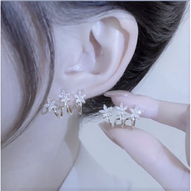 Bông tai bạc nữ dạng kẹp hình hoa sao lấp lánh, khuyên tai chất liệu bạc ta - Trang sức bạc Evasilver