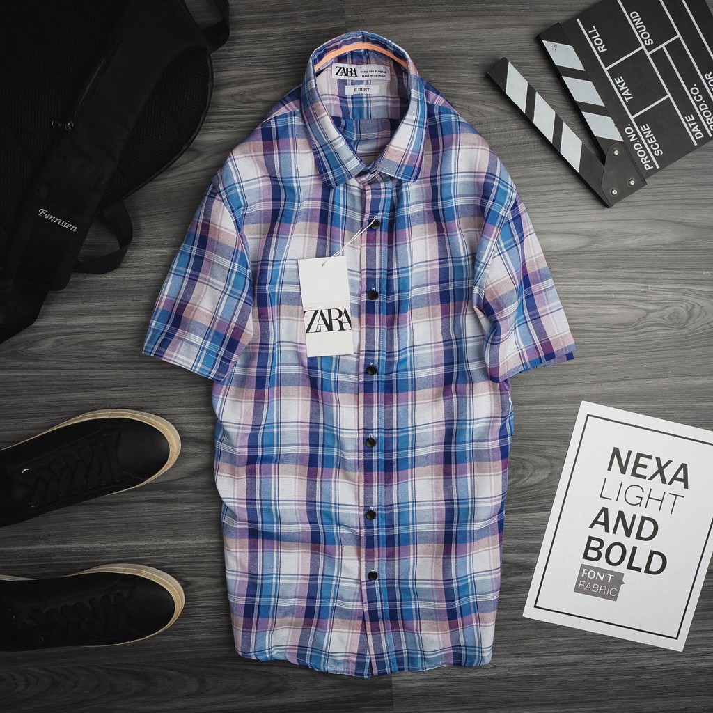 Áo sơ mi nam  za r a tay ngắn chất lenin sim fit