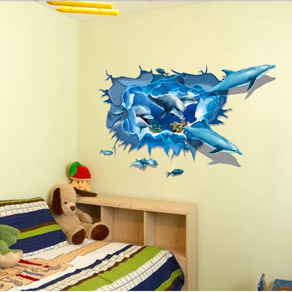 Decal trang trí tường - Vết nứt và đàn cá heo